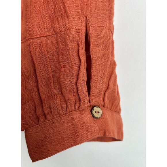 Free-Est by Free People Boho Rust Orange Large Gauze Peplum Button-Down Blouse - Picture 11 of 12